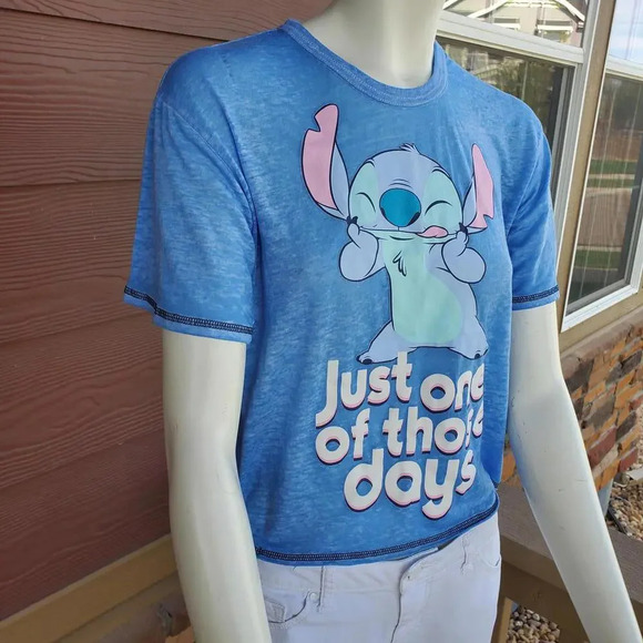 Disney Stitch Just One Of Those Days Tissue Thin Blue Graphic Tee T-Shirt XS - Picture 8 of 16
